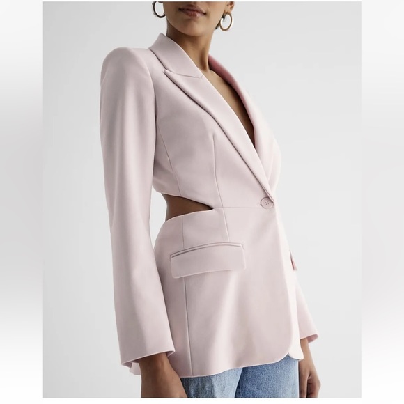 BNWT Express One Button Waist CutOut Blazer Pink Sz Large - Picture 6 of 7
